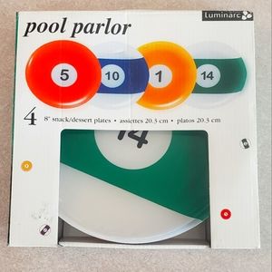 Luminarc Pool Parlor Snack Dessert 4 x 8" Plates Glass New Novelty Gift Billiard